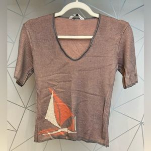 Vintage Women’s Sufer Made in France Sailboat V-neck Shirt